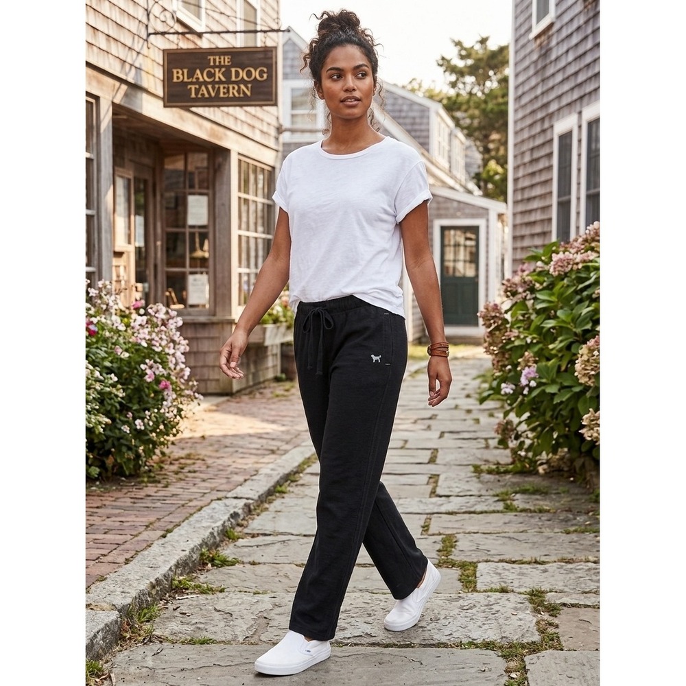 The Black Dog Womens XS Black Cotton Straight Leg‎ Sweatpants Drawstring Lounge